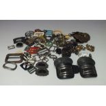 A COLLECTION OF VINTAGE BUCKLES AND BUTTONS ETC., various styles and periods to include a pair of