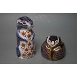 A ROYAL CROWN DERBY PAPERWEIGHT IN THE FORM OF A CHIPMUNK, gold stopper, H 10.5 cm, together with