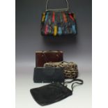 A SMALL SELECTION OF LADIES VINTAGE BAGS, to include 'A Freedex Model' faux fur hand bag and an
