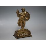 A REGENCY STYLE FIGURAL GILT POCKET WATCH STAND, in the form of a musician playing the lyre, overall