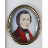 AN EARLY 20TH CENTURY OVAL PORTRAIT MINIATURE ON IVORINE STUDY OF FREDERICK CHOPIN, indistinctly