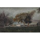 B.PATERSON. An Australian farmstead, see verso, signed lower left, oil on canvas laid on board,