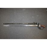 A 1908 BRITISH CAVALRY SWORD IN METAL SCABBARD, blade L 91 cm, overall L 103 cm