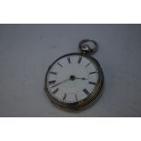 A HALLMARKED SILVER POCKET WATCH - LONDON 1872, the enamel dial with Roman numerals and secondary