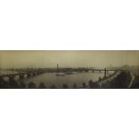A PANORAMIC PHOTOGRAPHIC IMAGE OF WATERLOO BRIDGE WITH SAVOY HOTEL LONDON DEDICATION PLAQUE, the