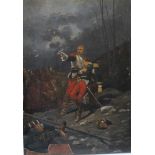 A 19TH CENTURY BATTLE SCENE, unsigned, oil on paper, laid on panel, unframed, 14 x 10 cm