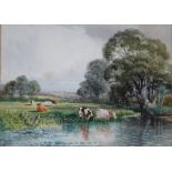 C. J. KEATS (XIX-XX). A pair of landscape river scenes, one with cattle grazing - signed lower left,