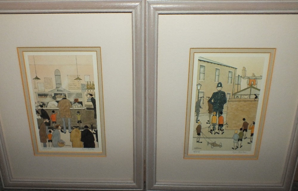 GEOFFREY WOOLSEY BIRKS (1929-1993). A set of four prints comprising a street scene with a