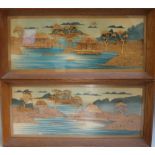 A PAIR OF 20TH CENTURY FRAMED CHINESE CORK PICTURES, each landscape image carved in relief,