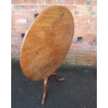 A 19TH CENTURY MAHOGANY TILT-TOP PEDESTAL TABLE, the one piece top with original snap-lock