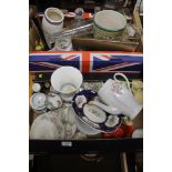 TWO BOXES OF CHINA AND CERAMICS AND GLASSWARE TO INCLUDE COALPORT, ETC