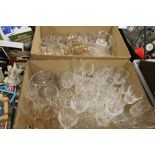 TWO TRAYS OF GLASSWARE TO INCLUDE CUT AND CRYSTAL EXAMPLES