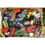 A BOX OF TOY VEHICLES TO INCLUDE CORGI, MATCHBOX, LLEDO, ETC