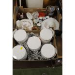 TWO TRAYS OF ASSORTED CHINA AND CERAMICS, TO INCLUDE ROYAL DOULTON, LIMOGES, ETC