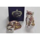 TWO ROYAL CROWN DERBY CAT PAPER WEIGHTS