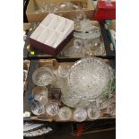 TWO TRAYS OF ASSORTED GLASSWARE TO INCLUDE CUT GLASS EXAMPLES