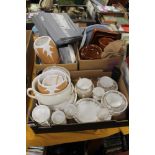 TWO TRAYS OF ASSORTED CHINA AND CERAMICS, TO INCLUDE PARAGON, BOXED COLLECTORS PLATE, ETC