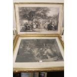 TWO ENGRAVINGS ONE TITLED 'ENGLISH MERRY MAKING IN THE OLDEN TIMES' THE OTHER 'THE INTERIOR OF LONG