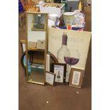 A QUANTITY OF ASSORTED PICTURES PRINTS AND A GILT FRAMED MIRROR