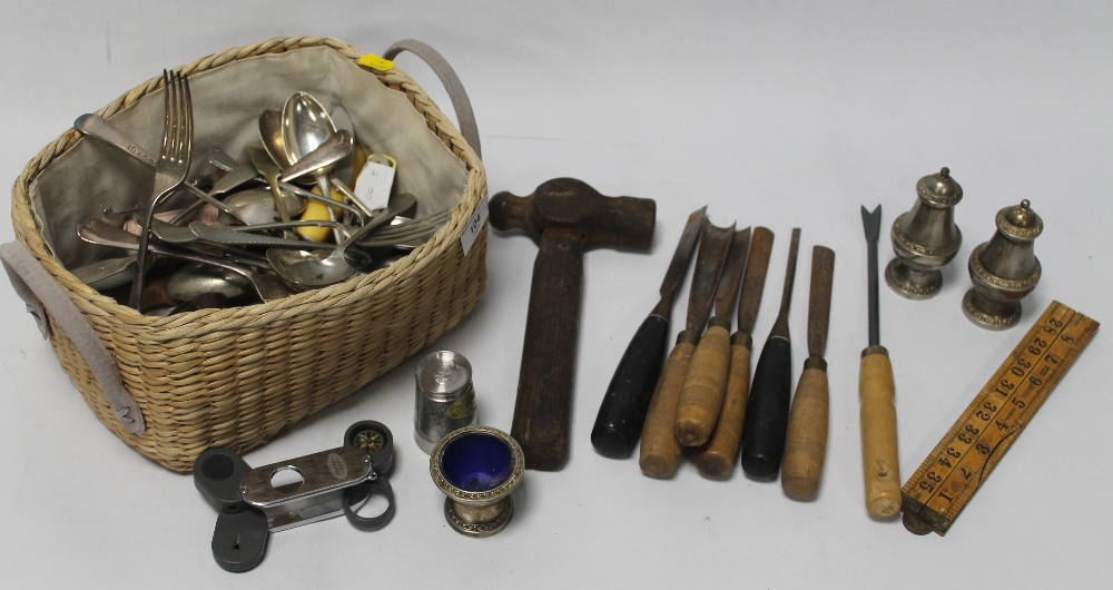 A BASKET OF TOOLS AND COLLECTABLES