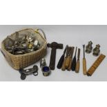 A BASKET OF TOOLS AND COLLECTABLES