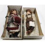 TWO PORCELAIN HEADED DOLLS ¦Condition Report:Both dolls are a bit dusty from storage, the on