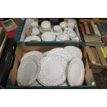 TWO TRAYS OF THISTLE PATTERN TEA AND DINNERWARE TO INCLUDE LAURA ASHLEY EXAMPLES