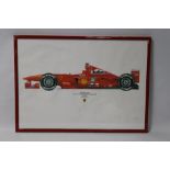 A FRAMED AND GLAZED LIMITED EDITION PRINT OF FERRARI F 2000 MICHAEL SCHUMACHER CHAMPION 2000, car s