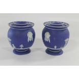 A PAIR OF WEDGWOOD BLUE DIP 'PIESSE & LUBIN' FUMIGATING POT POURRIS, typical classical decoration (