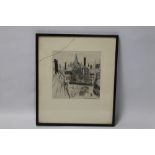 A FRAMED AND GLAZED PAINTING DEPICTING A STREET SCENE, signed to the lower right M.Loebeustein? 28