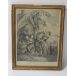 A FRAMED AND GLAZED FRENCH ENGRAVING DEPICTING A CLASSICAL COUNTRYSIDE MUSICAL SCENE, titled 'L'orq