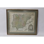 A FRAMED AND GLAZED MAP OF SPAIN AND PORTUGAL TITLED 'HISPANIAE ET PORTVGALLIAE, Tabula generalis