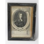 A FRAMED AND GLAZED 18TH CENTURY PORTRAIT ENGRAVING OF EDMOND WALLER, approx frame size 33cm x 46cm