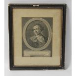 A FRAMED AND GLAZED 18TH CENTURY PORTRAIT ENGRAVING OF CAPTAIN JAMES COOK, engraved by J.Basire af