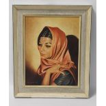 A FRAMED OIL ON CANVAS BY VERA PEGRUM DEPICTING A PORTRAIT OF A LADY, signed to the lower left. Fr