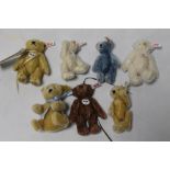 A COLLECTION OF SEVEN MODERN STEIFF MOHAIR MINIATURE TEDDY BEARS to include Club Editions 2001, 200