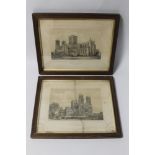 A PAIR OF FRAMED AND GLAZED ENGRAVING DEPICTING YORK CATHEDRAL, one depicting the south east perspe