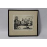 A FRAMED AND GLAZED PENCIL SIGNED PRINT DEPICTING THE NEW YORK CITY SCAPE SCENE, signed in pencil P