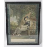 A FRAMED AND GLAZED COLOURED ENGRAVING TITLED 'THE PILGRIM', frame size approx 47cm x 62cm