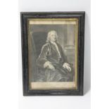 A FRAMED AND GLAZED 18TH CENTURY ENGRAVING OF ISAACUS NEWTON, approx frame size 33cm x 46cm