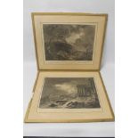 A PAIR OF FRAMED 18TH CENTURY ENGRAVINGS, one titled 'A Storm' the other titled 'Celadon and Amelia