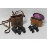 A PAIR OF ROSS, LONDON X 8 STEREO PRISM BINOCULARS in leather case with carry strap together with a