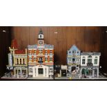 FOUR MADE LEGO BUILDINGS, to include 'The Palace Cinema', 'Town Hall', 'Bank', together with vario