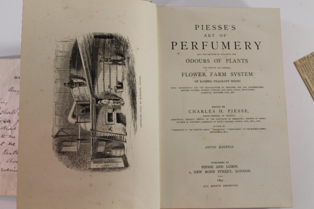 A PERFUMER'S WOODEN BOX WITH PART CONTENTS and a copy of 'Piesse's Art of Perfumery', 5th Edition 1 - Image 5 of 6