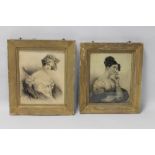 A PAIR OF BLACK AND WHITE PORTRAITS, depicting ladies in Victorian dress, one glazed. Frame