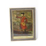 A FRAMED COLOURED ENGRAVING ON GLASS, depicting Major General James Wolfe, frame size approx. 32cm