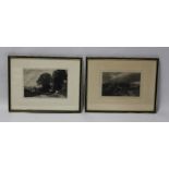 A PAIR OF FRAMED AND GLAZED SIR FRANK SHORT ENGRAVINGS DEPICTING COUNTRY SIDE SCENES, signed in pen