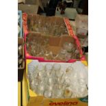 THREE TRAYS OF ASSORTED DRINKING GLASSES ETC.