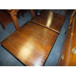 TWO LOW DARK OAK LAMP TABLES