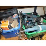 A QUANTITY OF POWER TOOLS TO INCLUDE CLARKE, BLACK & DECKER, BOX OF CHARGING DOCKS ETC (3 BOXES)